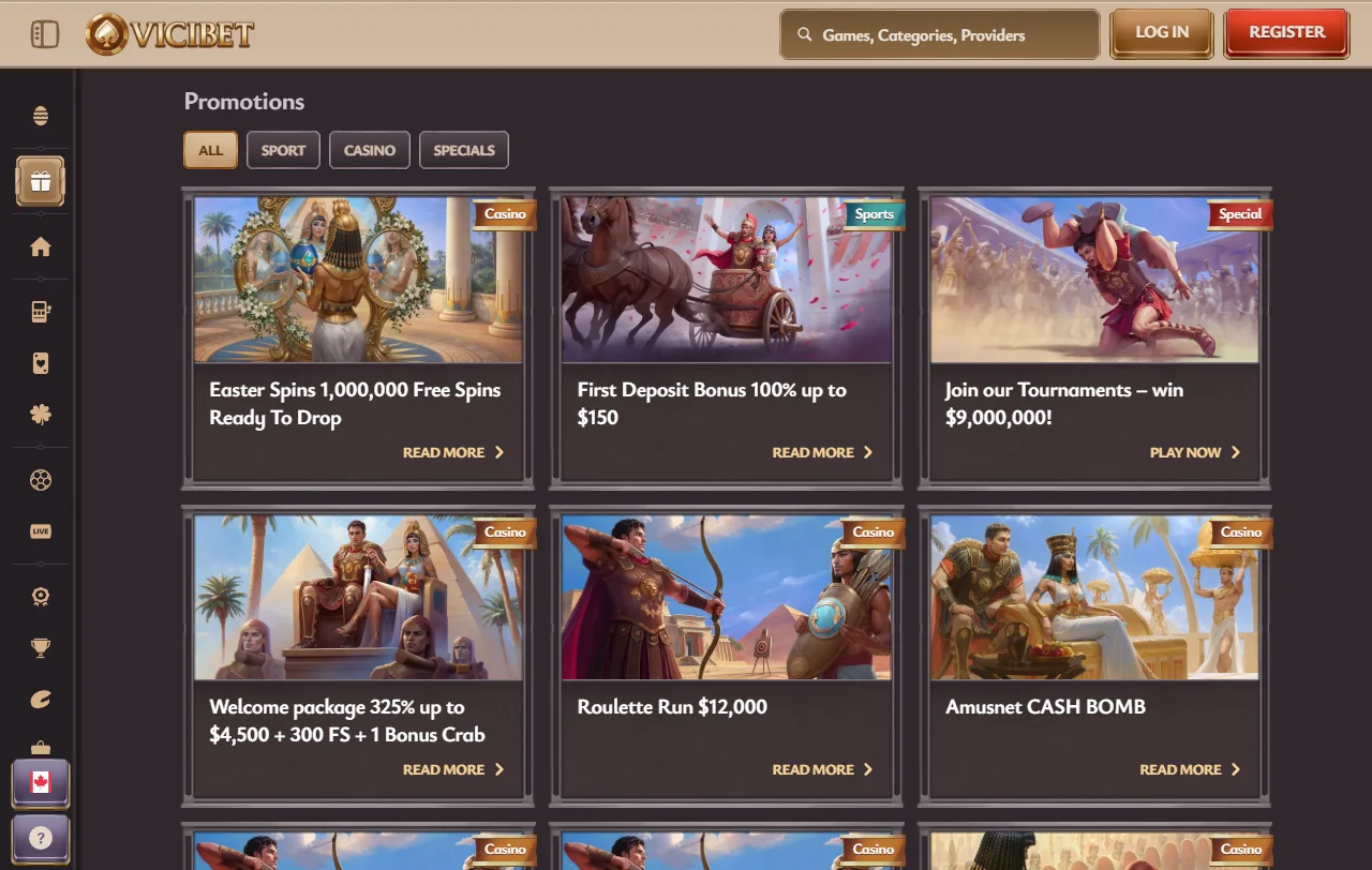 ViciBet casino μπόνους καλωσορίσματος με wagering 50x και free spins