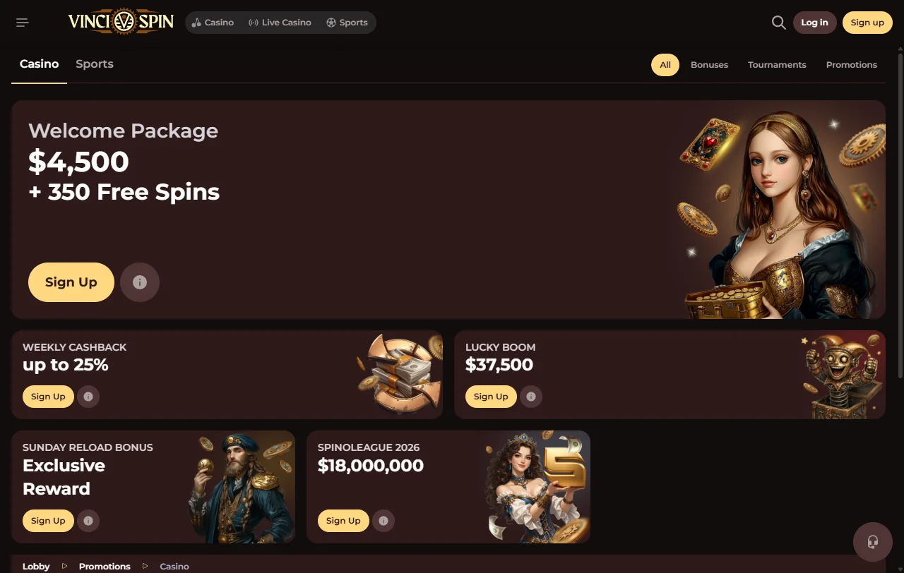Κατάλογος κουλοχέρηδων του VinciSpin Casino με τίτλους της Pragmatic Play