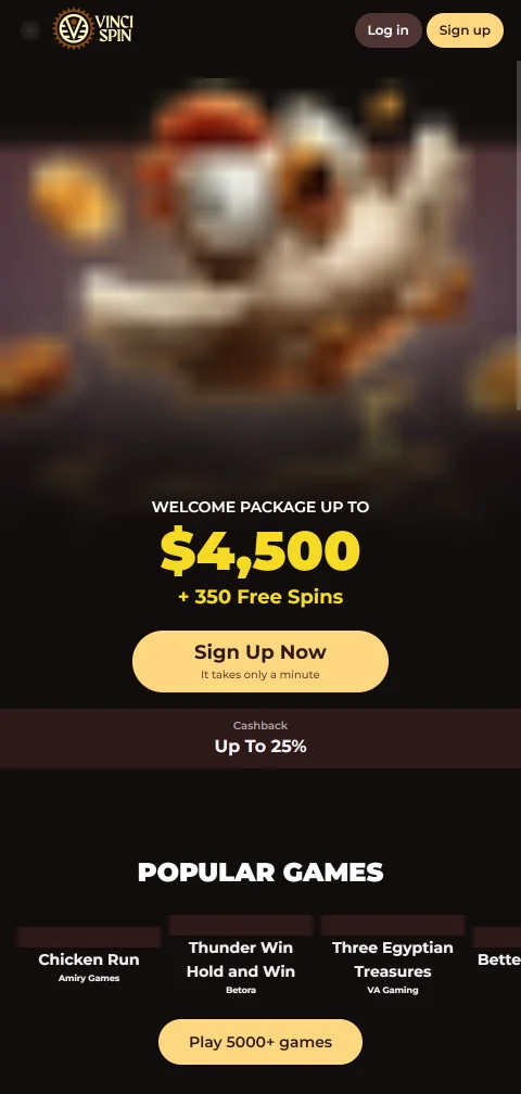 Κινητή έκδοση του VinciSpin Casino σε browser smartphone