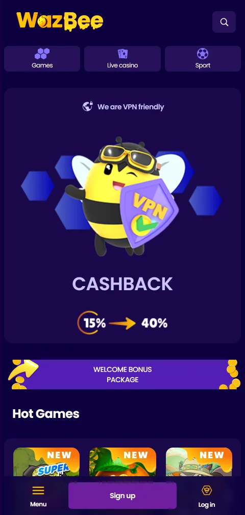 Το Wazbee Casino στον browser κινητού σε μορφή instant play