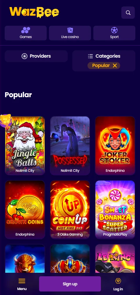 Ταμείο του Wazbee Casino στο κινητό με e-wallet και κρυπτονομίσματα