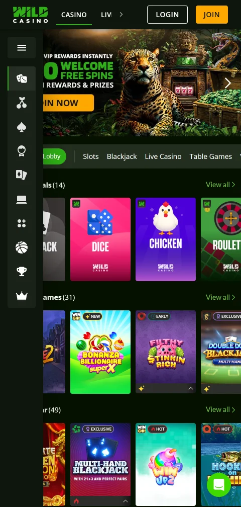 Κινητή έκδοση του Wild Casino μέσω browser χωρίς εγγενή εφαρμογή