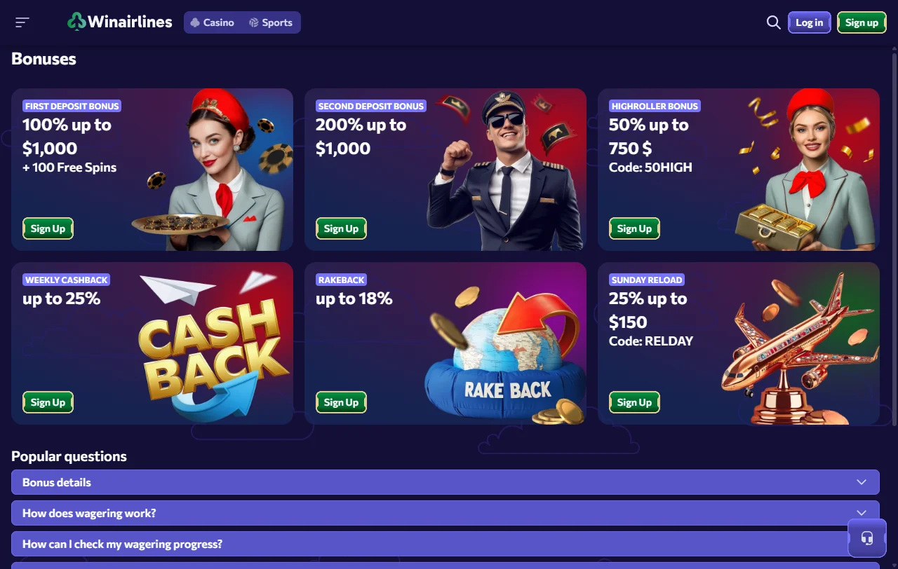 Βιβλιοθήκη της WinAirlines Casino με slots από Pragmatic Play και Nolimit City
