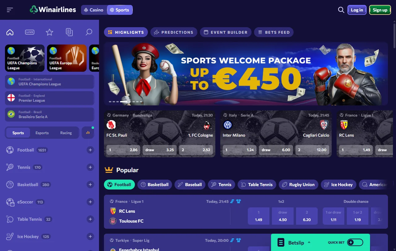 Σελίδα προσφορών της WinAirlines Casino με reload Κυριακής και εβδομαδιαίο cashback