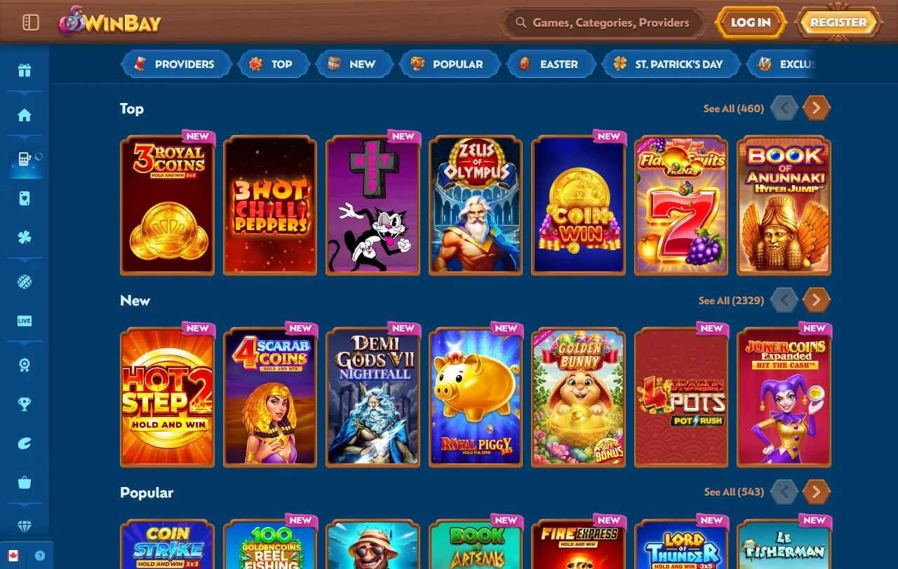 Σελίδα προσφορών του WinBay Casino με μπόνους 100% έως €500