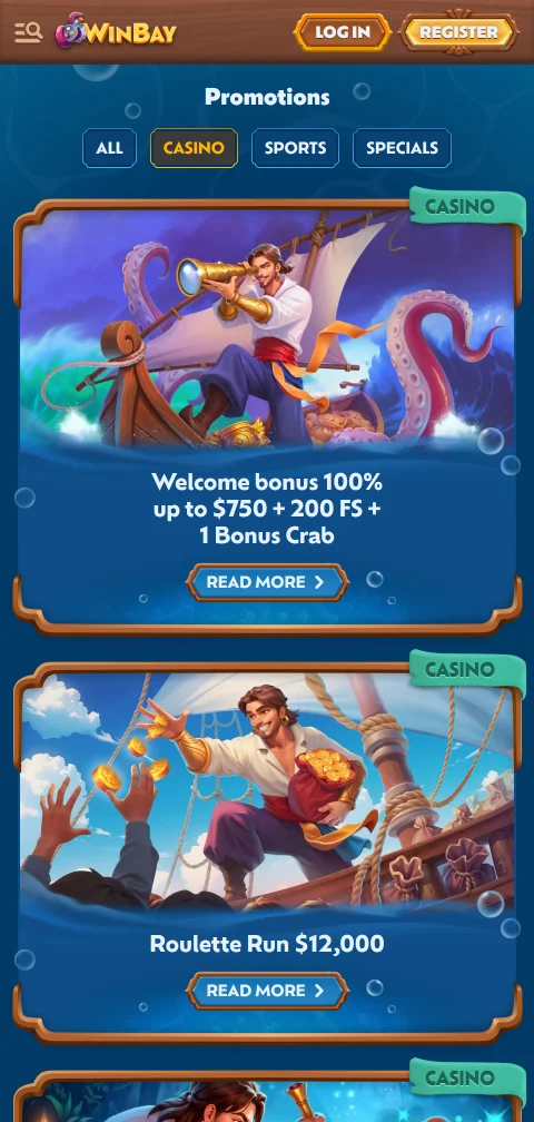 Ταμείο του WinBay Casino σε κινητό με κάρτες, e-wallets και κρυπτονομίσματα