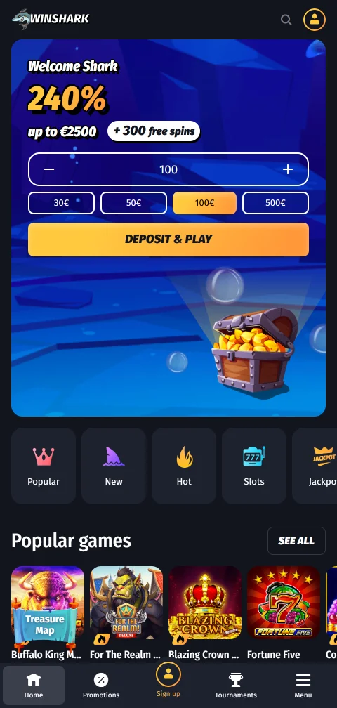 Η Winshark Casino σε browser κινητού ως PWA στην αρχική οθόνη