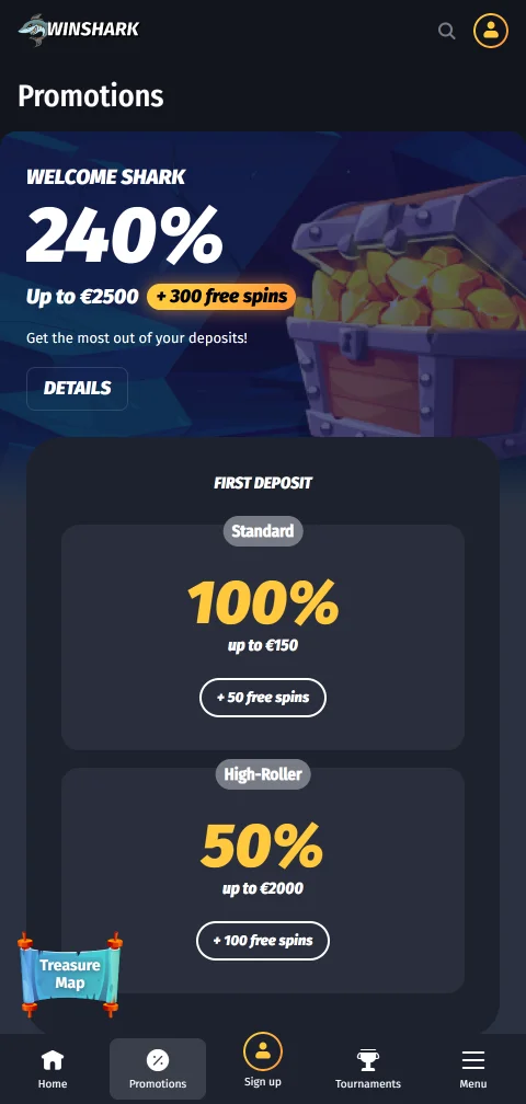Ταμείο της Winshark Casino σε κινητό με Skrill, Neteller και crypto