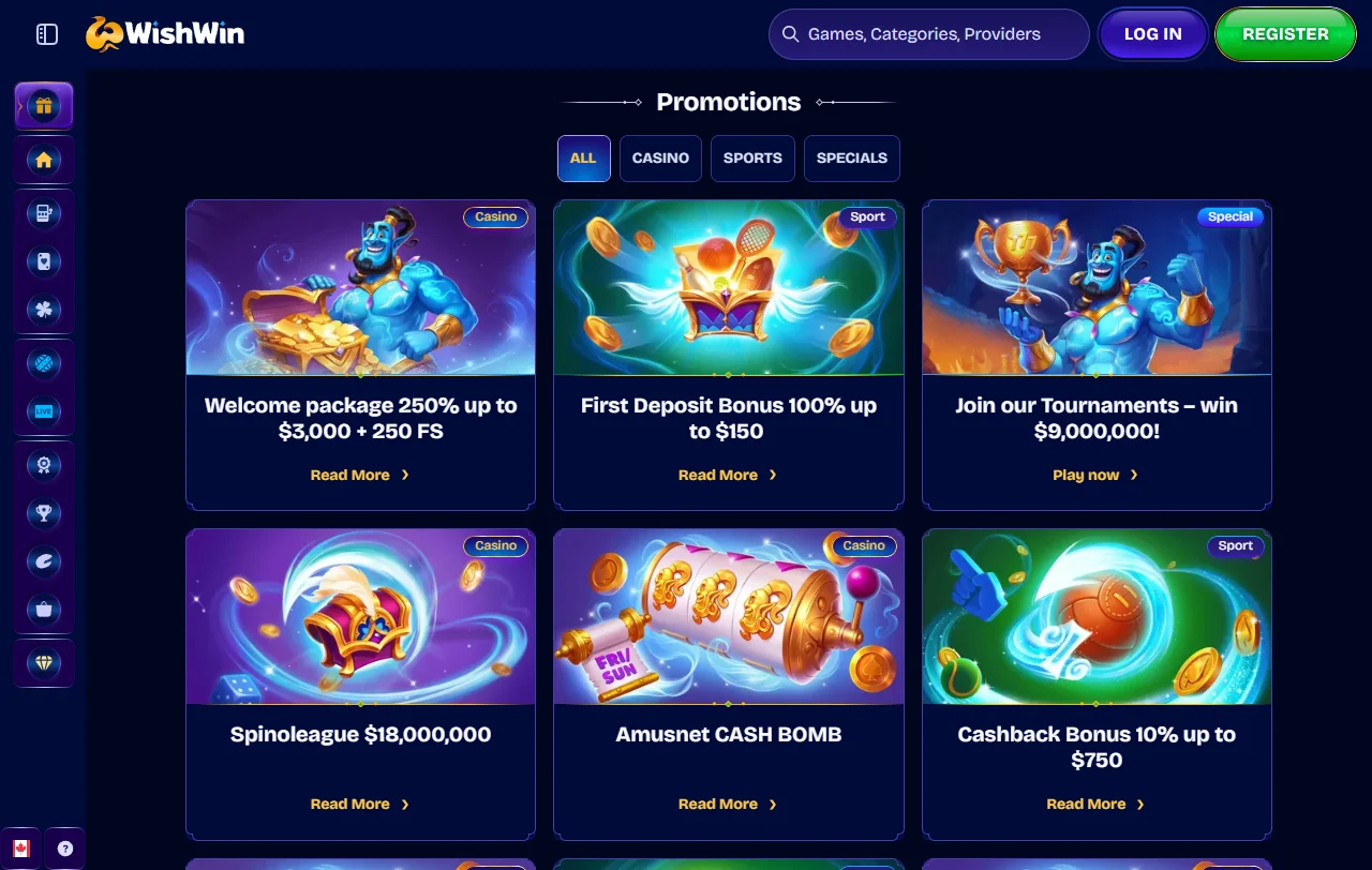 Πακέτο καλωσορίσματος της Wishwin Casino έως 1.000 € με 200 free spins