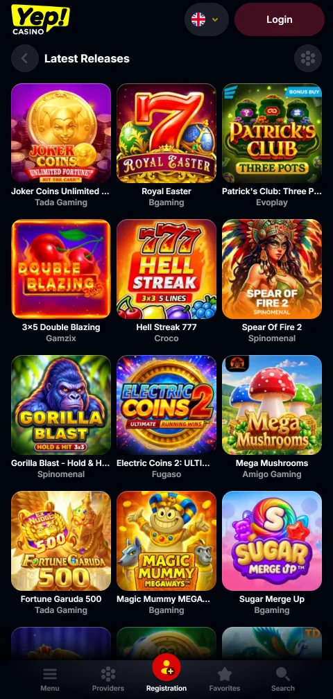 Στοιχεία άδειας Curaçao της YEP Casino στο υποσέλιδο της κινητής έκδοσης